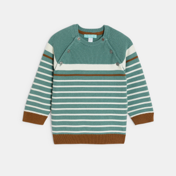 كنزة تريكو مخططة فاخرة باللون الأخضر للأولاد الصغار